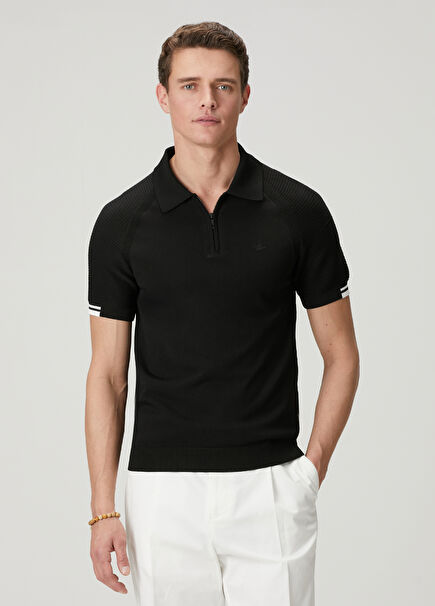 Siyah Polo Yaka Kısa Kollu Triko