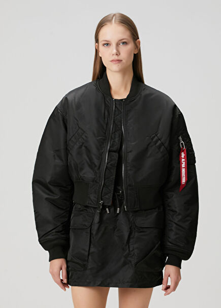 Ma-1 Black Crop Bomber Jacket