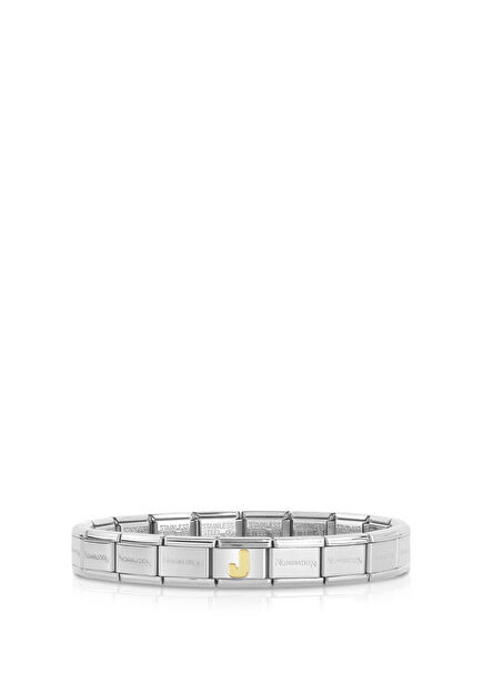 İtalyan Charm Gümüş 18 Ayar Altın J Harfi Çelik Unisex Bileklik 