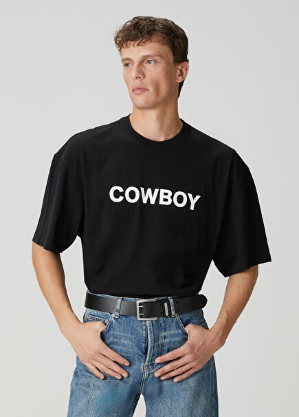 x Edis Siyah Cowboy Baskılı T-shirt