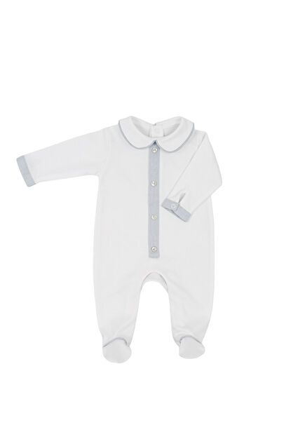 Beyaz Gri Erkek Bebek Patikli Tulum