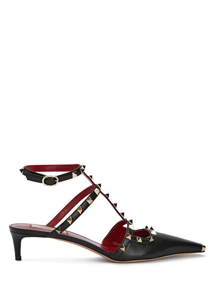 Rockstud Black Leather High Heels