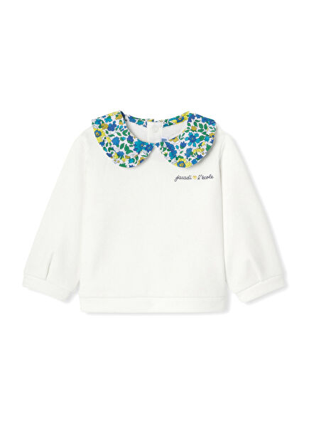 White Flower Collar Baby Girl Fleece Sweatshirt