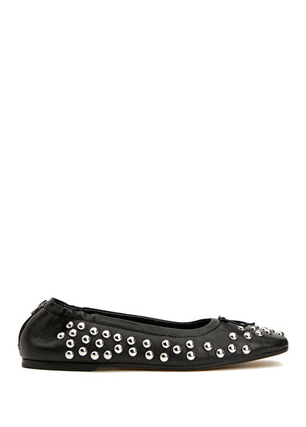 Amy's Black Silver Women's Leather Ballerinas