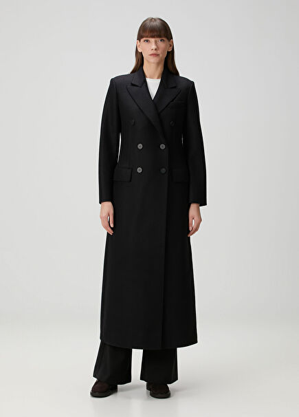 Black Double-Breasted Wool Coat
