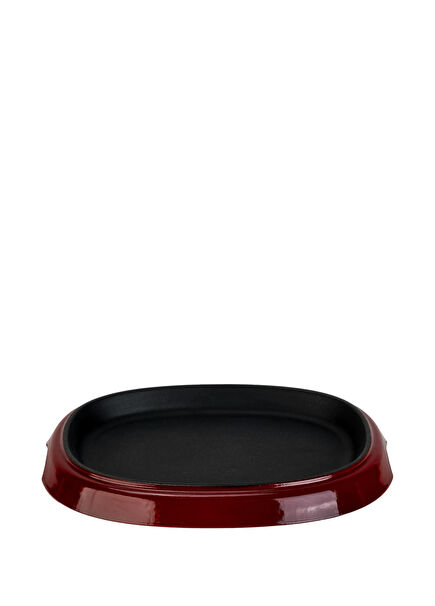 Burgundy Cast Iron Oval Fajita Plate Tray 19 cm