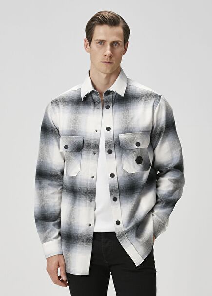 Siyah Beyaz Ekose Desenli Dış Gömlek