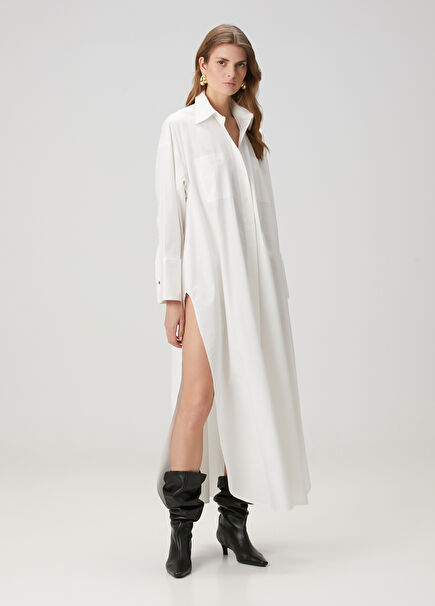 White Maxi Poplin Shirt Dress