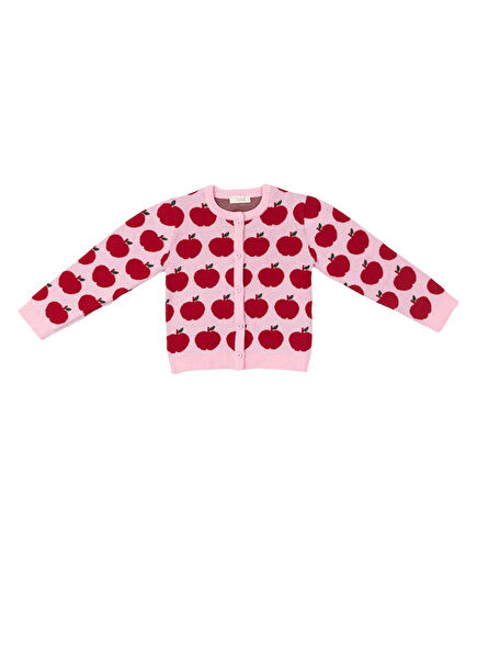 Apple Garden Pink Apple Patterned Knitwear Unisex Kids Cardigan