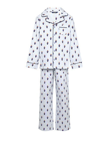 Mavi Beyaz Ayıcık Desenli Erkek Çocuk Pijama Seti