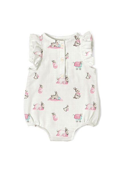 Lapin Rose Müslin Kız Bebek Fırfırlı Kolsuz Tulum