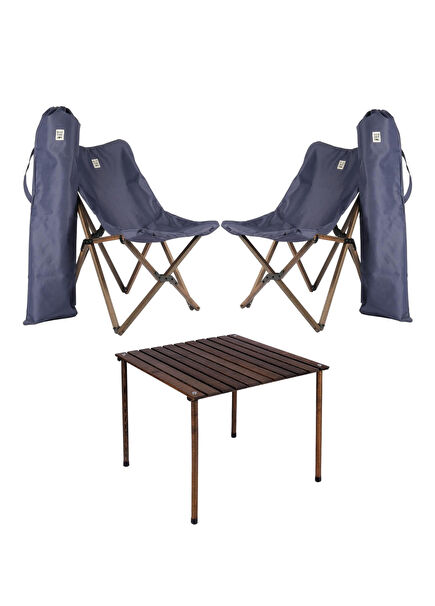 Wooden Foldable Anthracite Navy Blue Table and Chair Set 70x70x55 cm