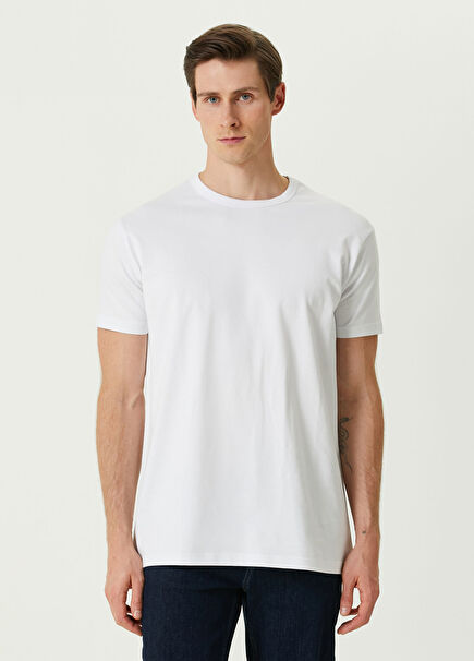 Qsimple Fit White Organic Cotton Pique Short Sleeve Men's T-shirt
