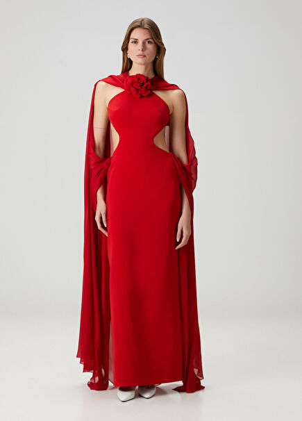 Cuarzo Red Maxi Evening Dress