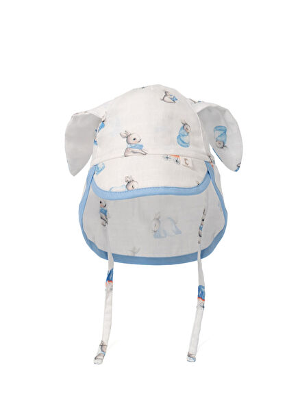 %100 Pamuk Bébé Lapin Müslin Ense Korumalı Erkek Bebek Şapkası