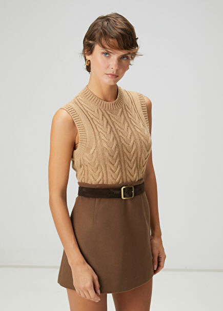 Camel Balıksırtı Örgü Süveter