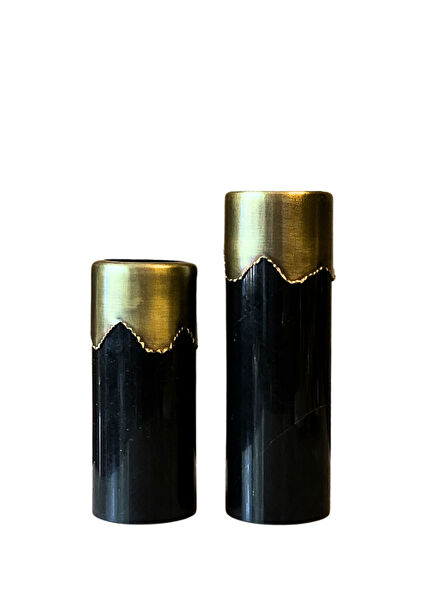 Melt Black Tumbled 2-Piece Marble Vase