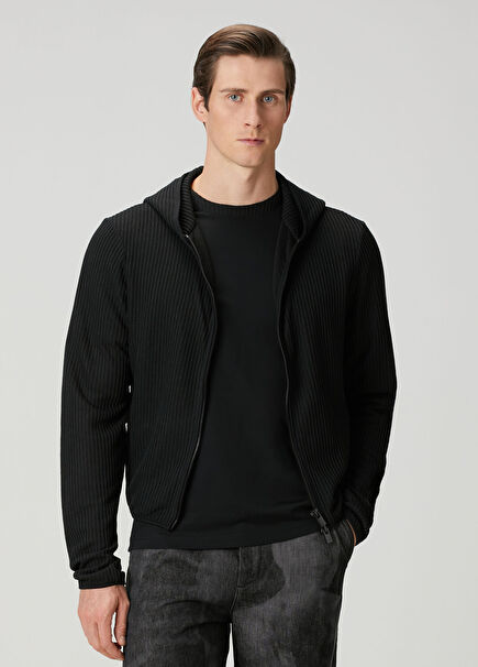 Black Hooded Knit Cardigan