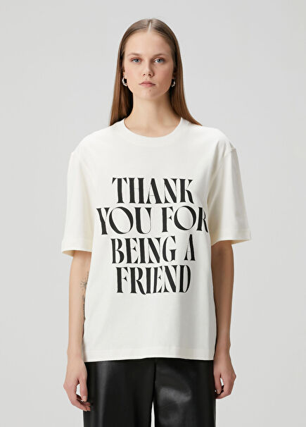 Boxy Fit Beyaz Baskılı T-shirt