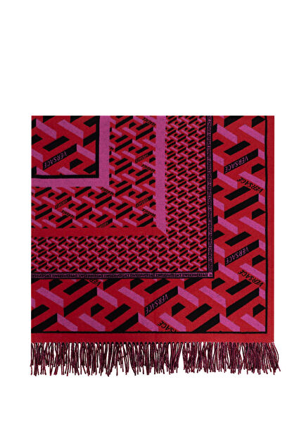 Greca Fuşya Logo Desenli Yün Battaniye