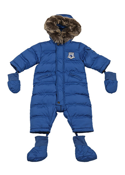 Saks Mavi Kapüşonlu Erkek Bebek Astronot Mont