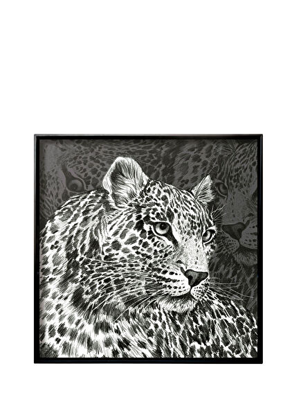 Wild Spirit Leopar Desenli Ahşap Kare Servis Tepsisi