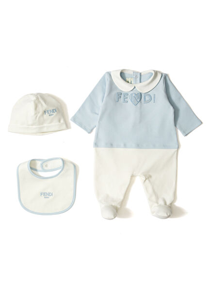 3-Piece Unisex Baby Romper Set With Blue Logo Deta