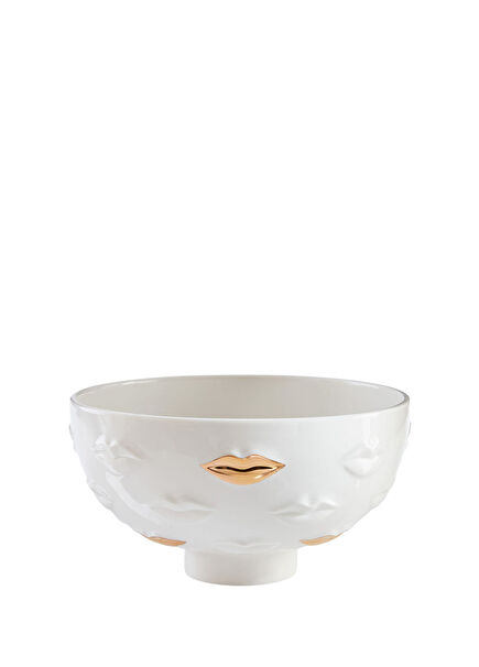 Gilded Gala Lips Beyaz Seramik Dekoratif Kase