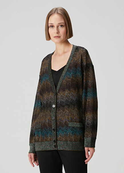 Koyu Mavi Desenli Hırka