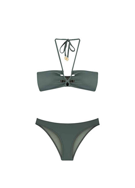 Vera Dark Sage Asimetrik Boyundan Bağlamalı Kadın Bikini Takımı