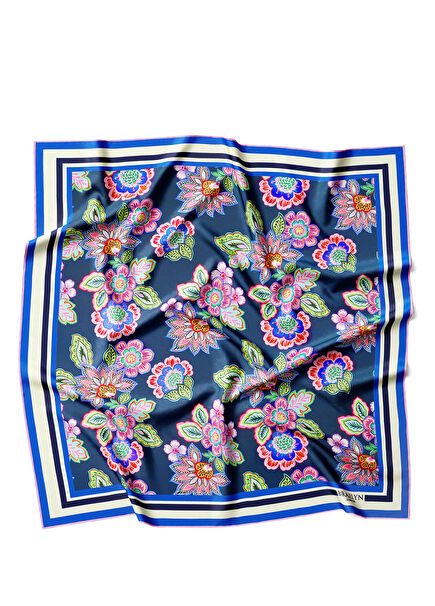 Midnight Bloom Twill Desenli İpek Kadın Eşarp 