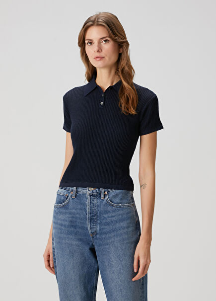 Plum Ribbed Polo Neck T-Shirt