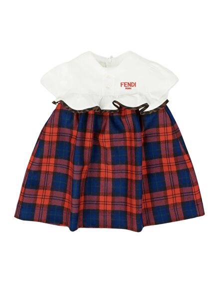 Ekose Desenli Fırfırlı Kız Bebek Yün Elbise