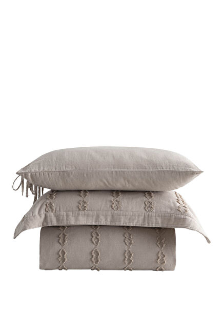 Sima Bej Organik Pamuk Müslin Brodeli Battal Boy Nevresim Takımı 240 x 220 cm