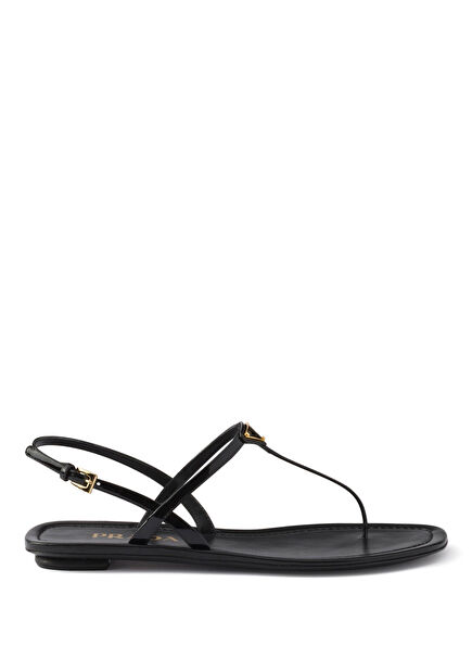 Black Leather Women's Flip Flop Sandals