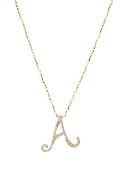 Letter A 925 Sterling Silver Rhodium Plated Women's Chain Necklace