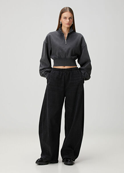 Siyah Wide Leg Eşofman Altı