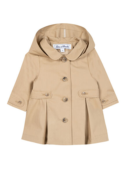 Beige Hooded Girls' Trench Coat
