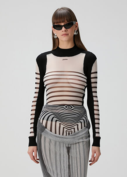 Mariniere Black White Tulle Knit Blouse