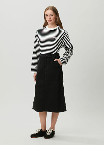 Siyah Midi Denim Etek