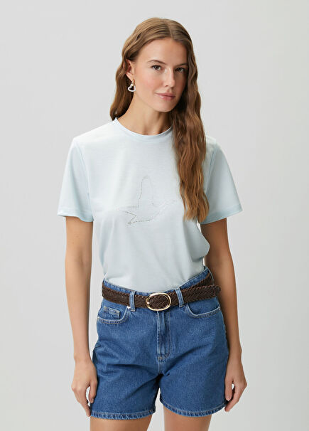 Açık Mavi Hotfix Kaz Logolu Viskon T-shirt