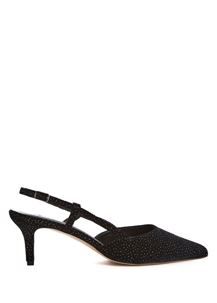 Siyah Kadın Kadife Slingback Topuklu Ayakkabı