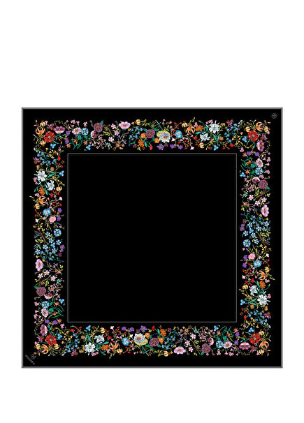 Çiçek Bordür Desenli Twill İpek Kadın Eşarp