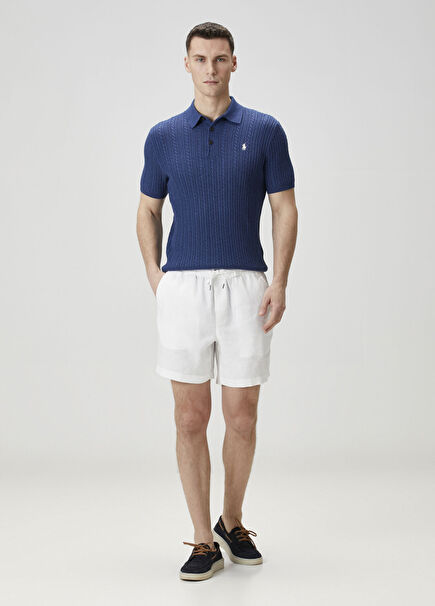 White Waist Corded Linen Shorts