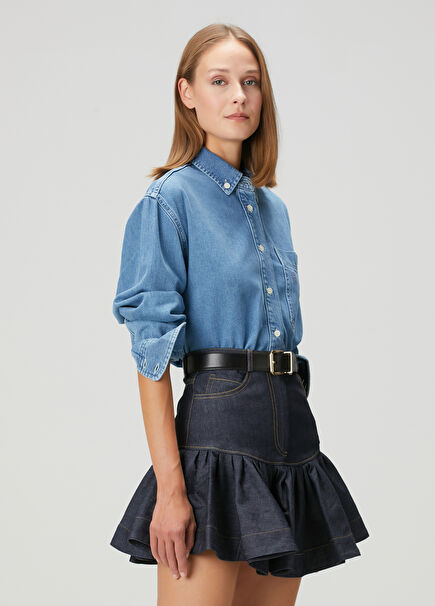 Hiro Mavi Crop Denim Gömlek