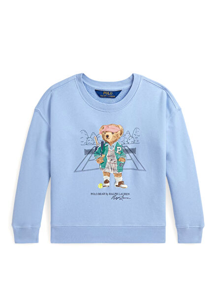 Blue Teddy Bear Printed Girls Sweatshirt