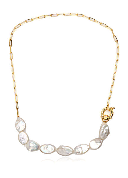 Gold White Baroque Pearl Women's Silver Bracelet