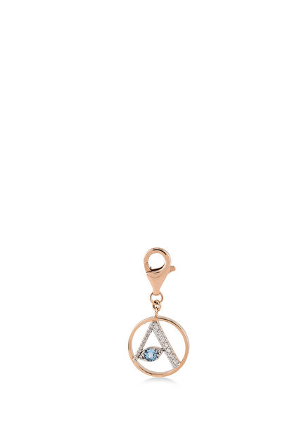 Mini “A” Harfli Charm Pırlanta Mavi Topaz Taşlı 14 Ayar Pembe Altın