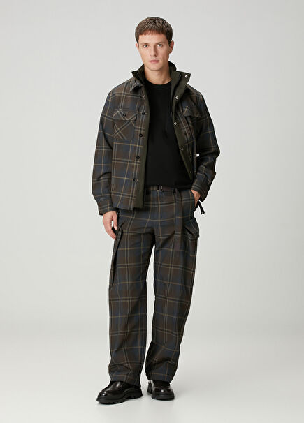 Khaki Waist Belted Plaid Cargo Trousers