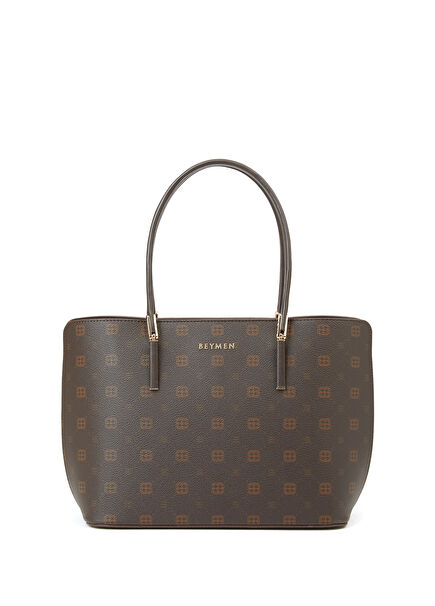 Brown Logo Patterned Womens Shoulder Bag